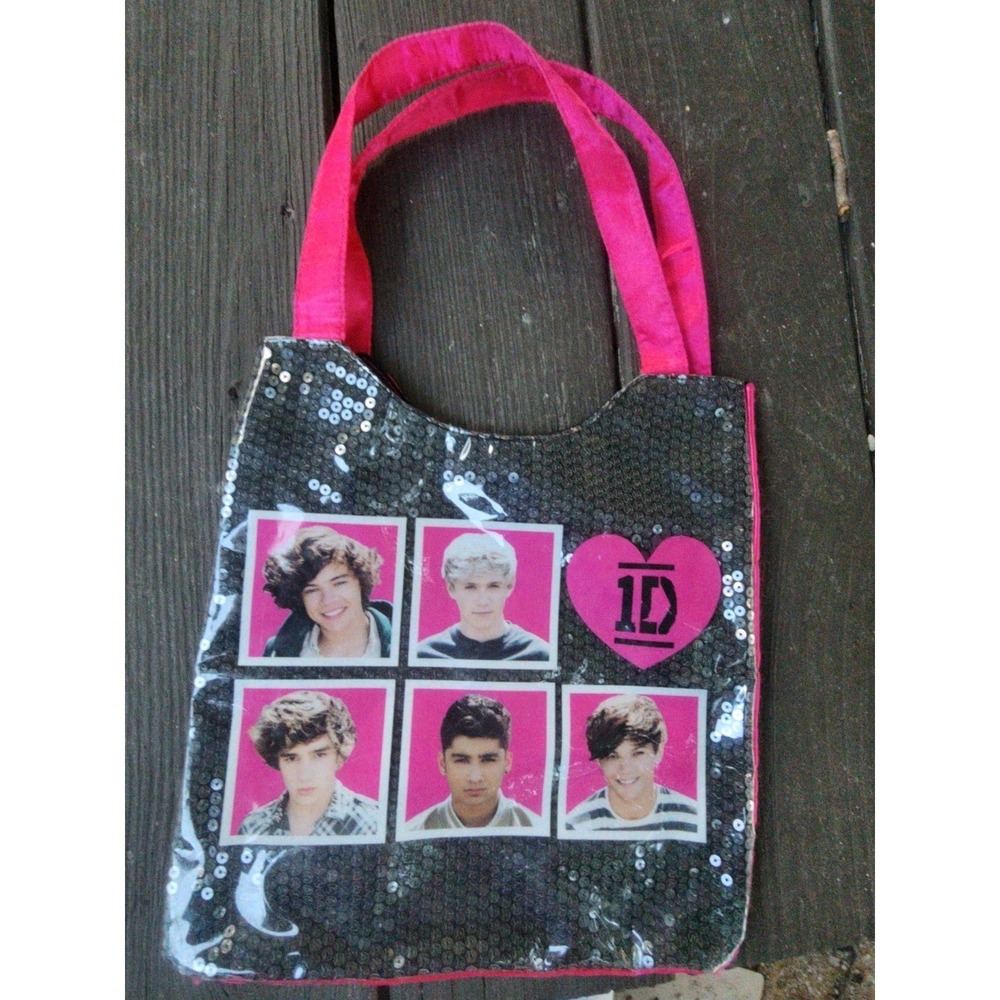 Official One Direction Black Sequin, Hot Pink Handled Tote Bag Rare 2012 1D